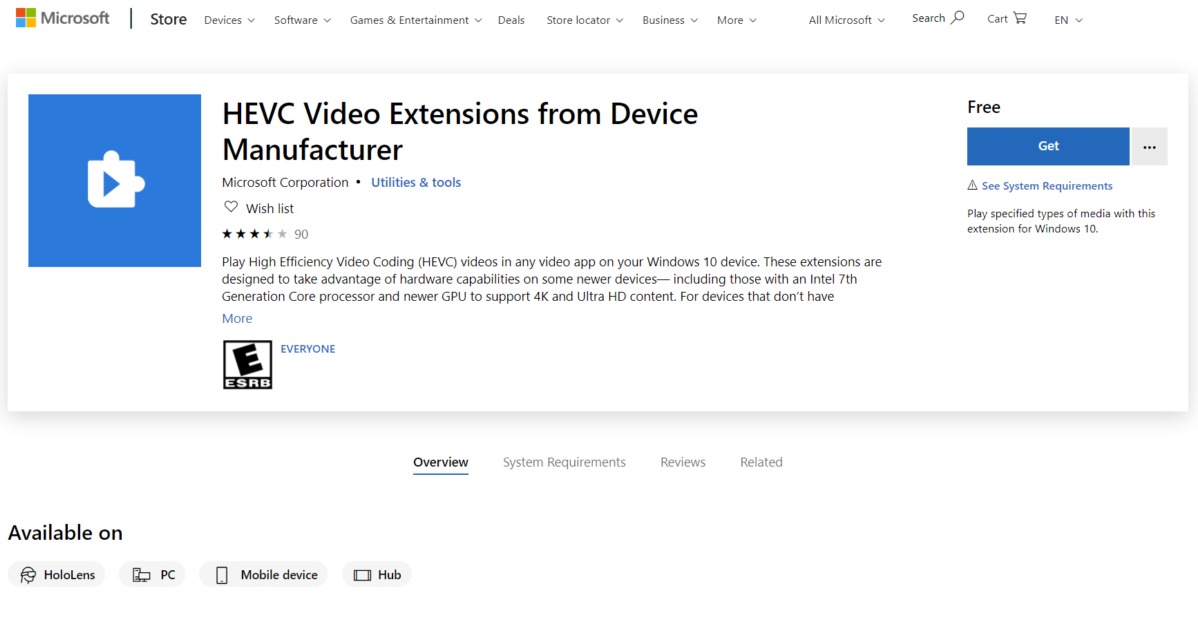 hevc codec extension for windows 10 free